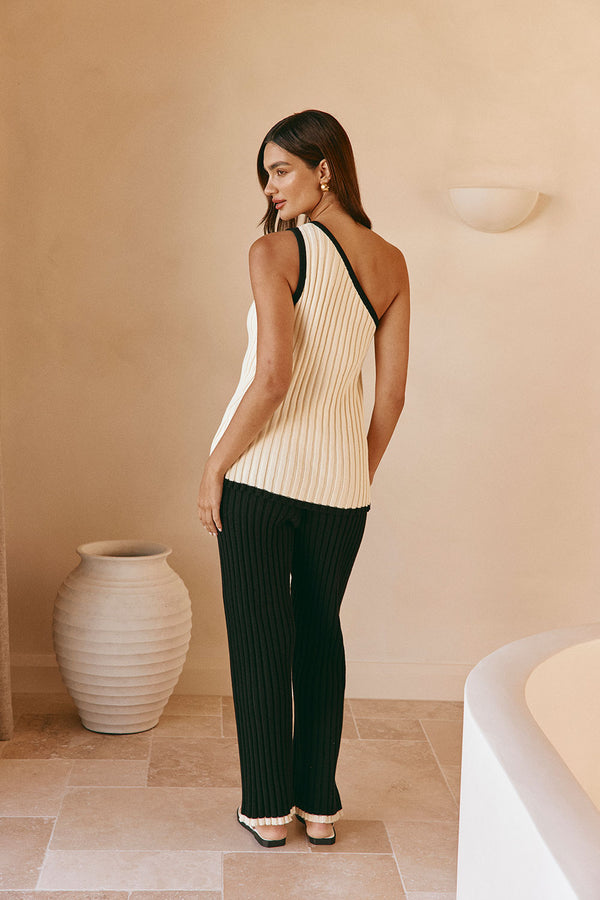 Cream Ribbed One Shoulder Aylani Top