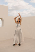 Maylin V Neckline Tie Maxi Dress - Cream, Black