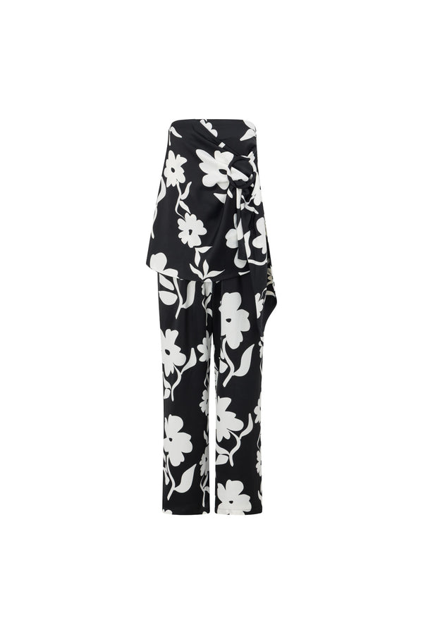 Black Alma Caroline Floral Print Strapless Heidi Jumpsuit