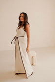 Jazmin V Neckline Tie Maxi Dress - Beige, Brown