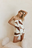 Brown Sable Floral Print Strapless Ria Playsuit