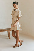 Tan Short sleeve Button Up Collar Mini Dela Dress