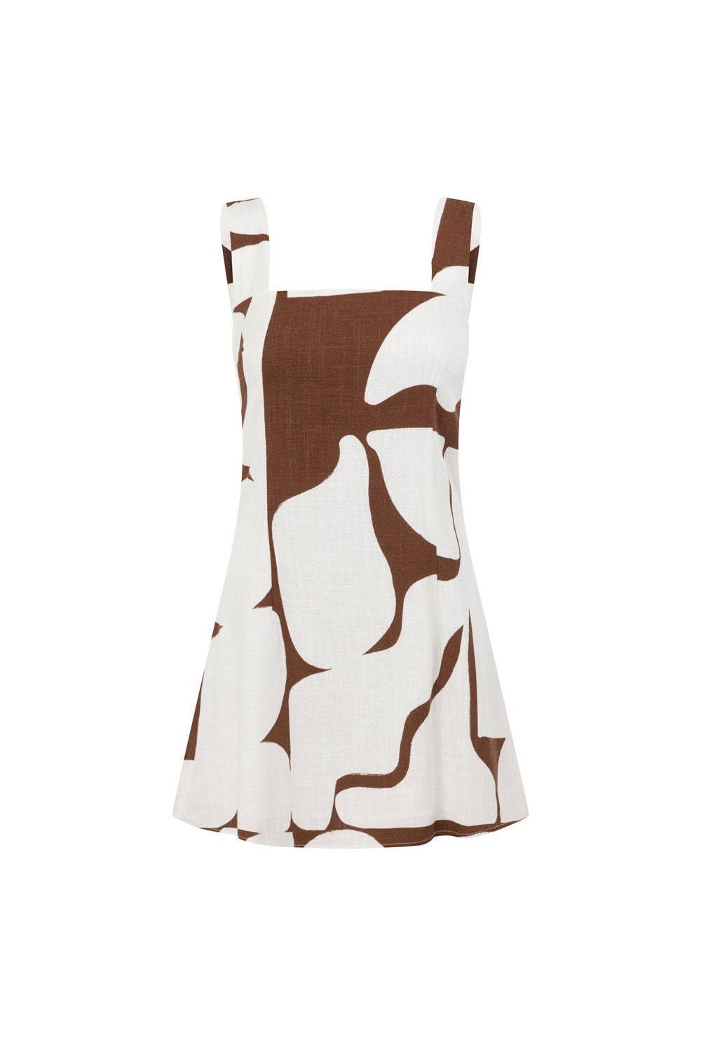 Ellis Thick Strap Cutout Tie Mini Dress - Brown, White Sunroom Chocolate Print