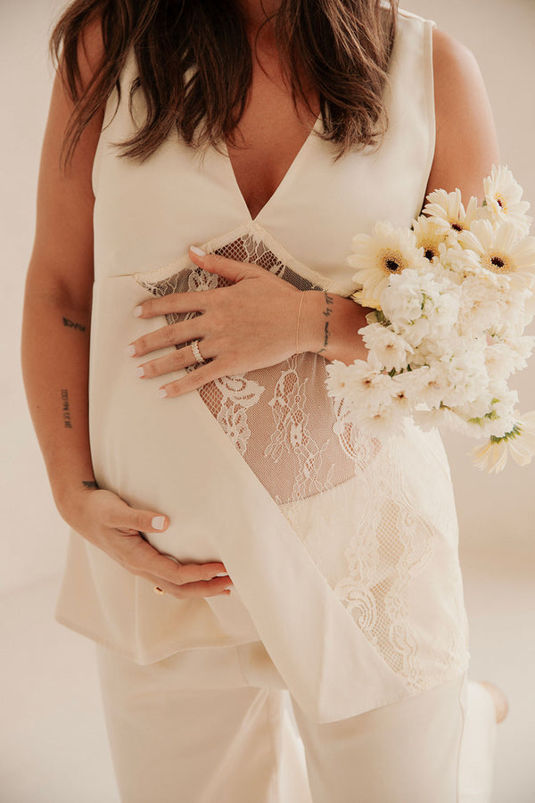 Maarten V Neckline Lace Top - Cream