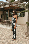 Black Alma Caroline Floral Print Strapless Heidi Jumpsuit