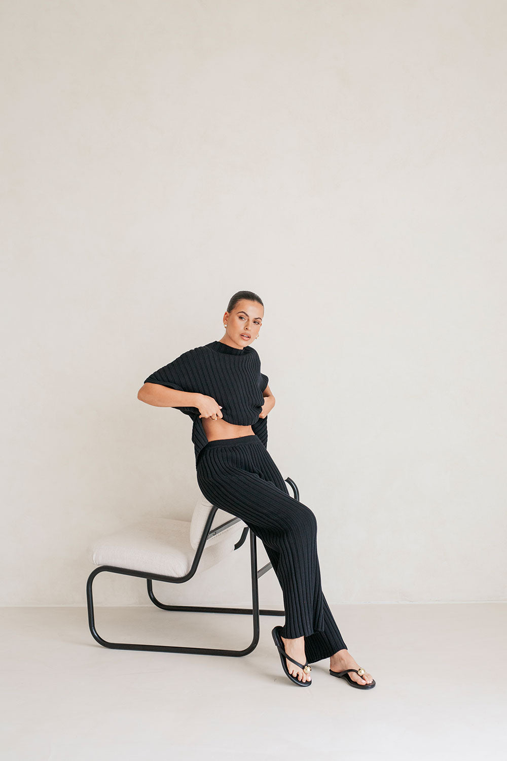 Celine Knit Ribbed Pants - Black