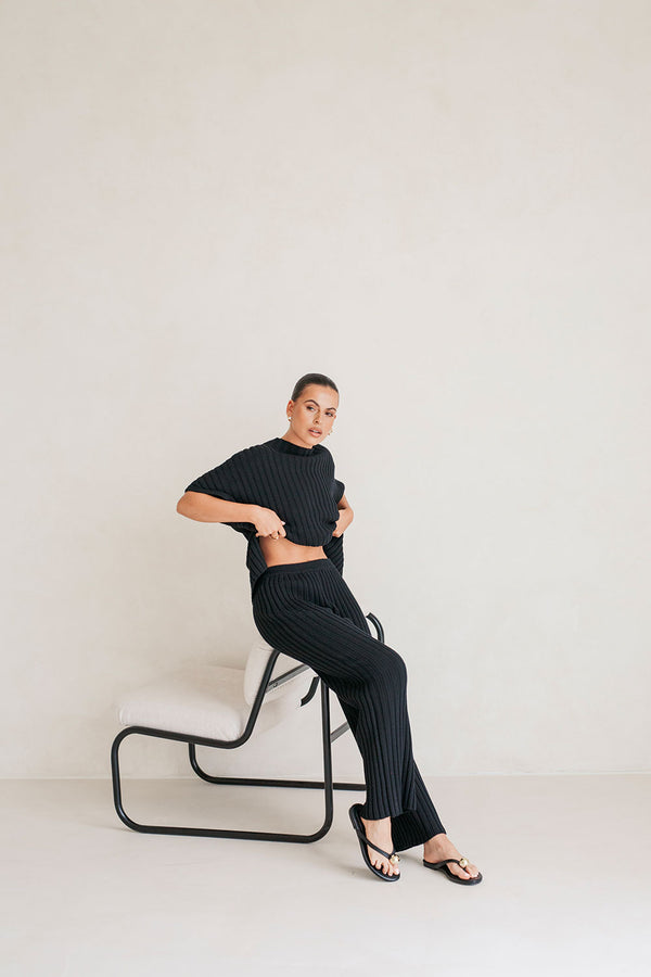Celine Knit Ribbed Pants - Black