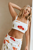 Estelle Crop Top - Red, Green, White, Orange Poppy Print