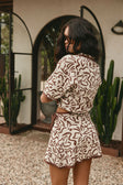 Cream And Brown Floral Wrap Mini Sarai Skirt