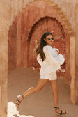 White Broderie Elastic Drawstring Aveline Shorts