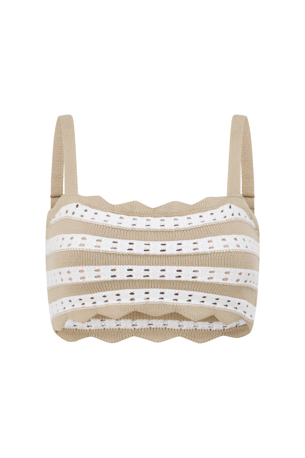 White and Brown Stripe Strappy Aston Crop Top