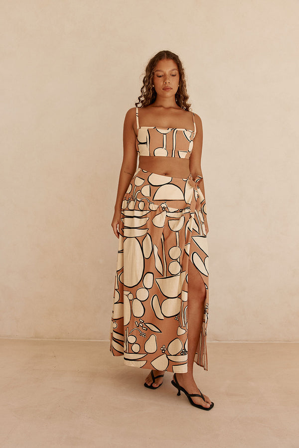 Orange Barrosa Print Slit Maxi Tahaa Skirt