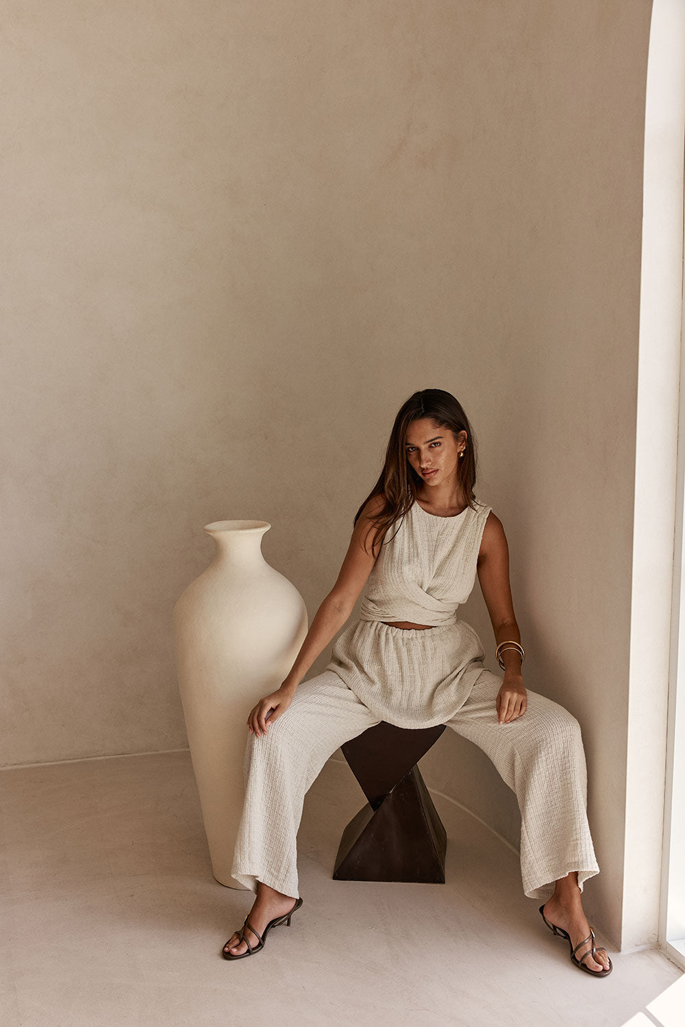 Beige Cut Out Tie Maia Jumpsuit