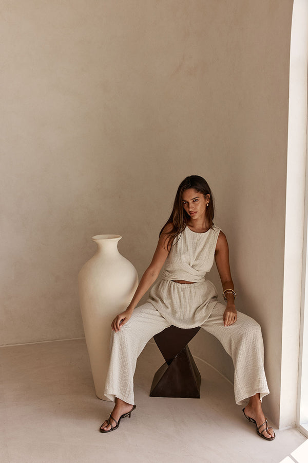 Beige Cut Out Tie Maia Jumpsuit