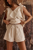 Cream Elastic Drawstring Elixir Shorts