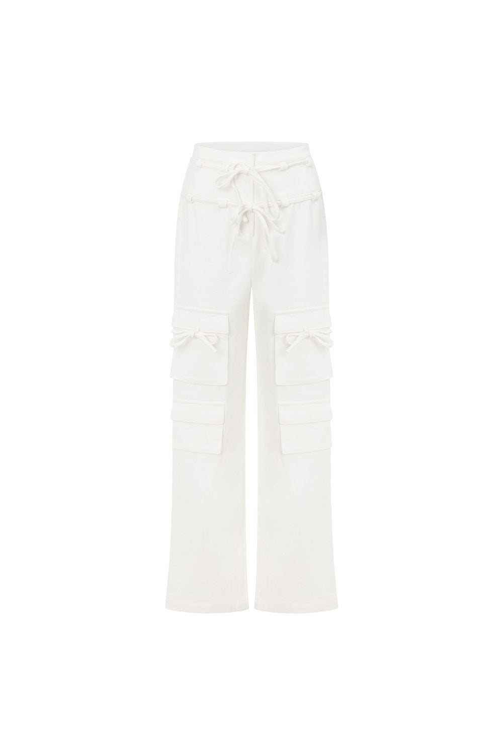 White High Waist Cargo Pocket Tie Jaicee Pants
