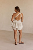 Beige Gingham One Shoulder Backless Charlie Top