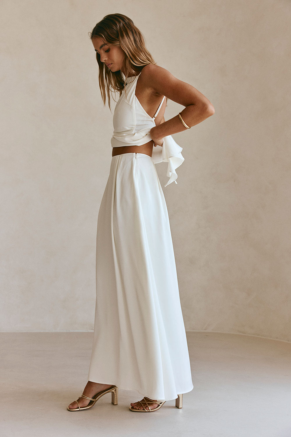 White Pleated Maxi Hailey Skirt