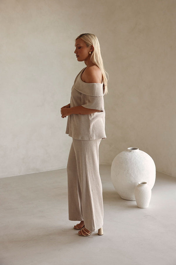 Stone Grey Elastic Drawstring Tarika Pants