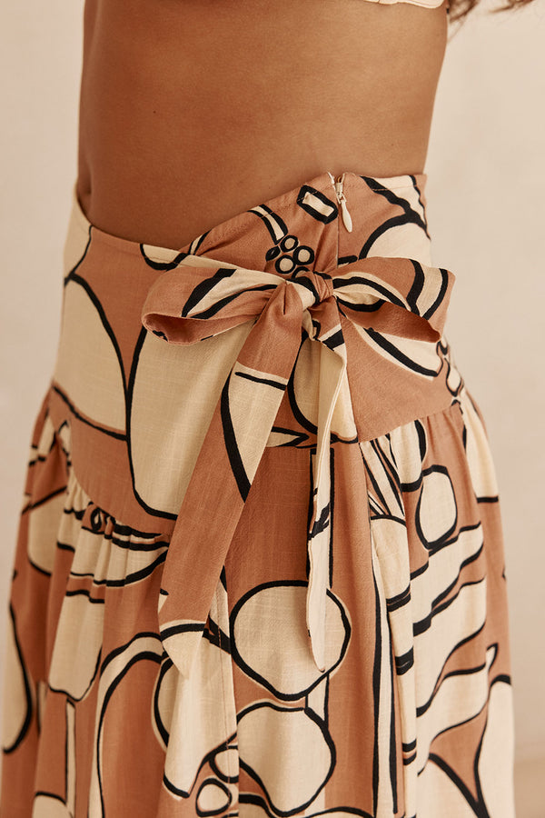 Orange Barrosa Print Slit Maxi Tahaa Skirt