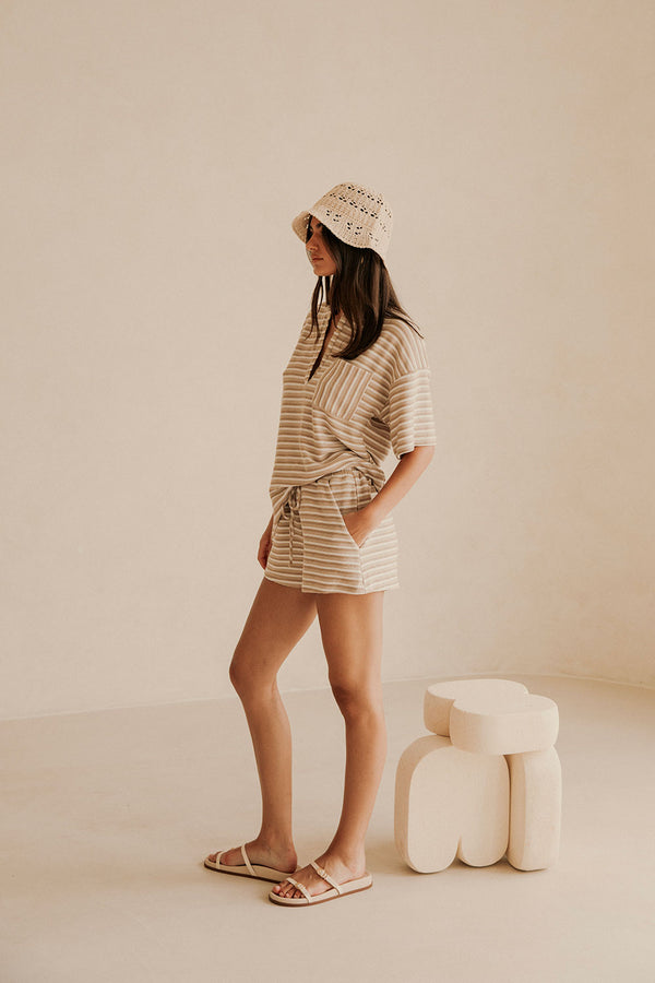 Tan High Waist Drawstring Rhi Shorts