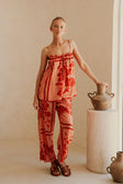 Alani Floral Thin-Strap Top - Fiore Postcard Print in Coral Pink and Red