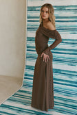 Chocolate Brown One Shoulder Long Sleeve Maxi Tasmin Dress