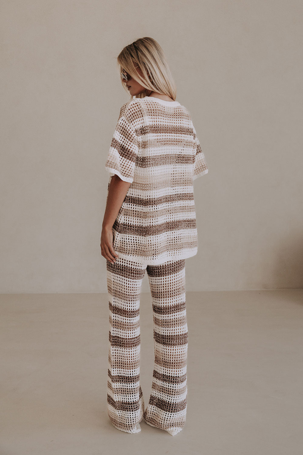 Brown and White Stripe Kint Button Up Bristol Top