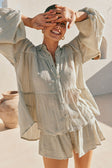 Sage Green Long Sleeve Button Up Collar Huxley Top