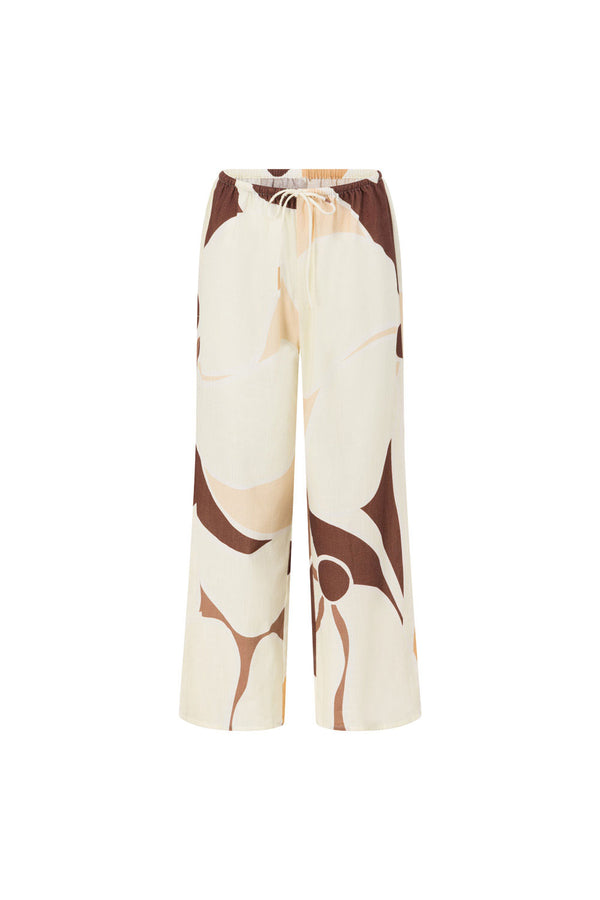 Brown Sable Floral Print Drawstring Monroe Pants