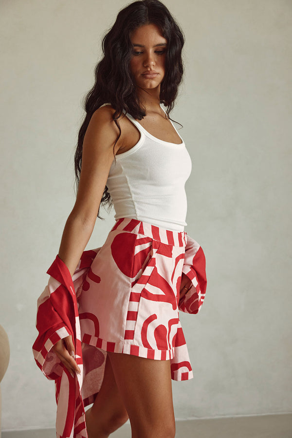 Red and Pink Darling Floral Print Button Up Delphia Top