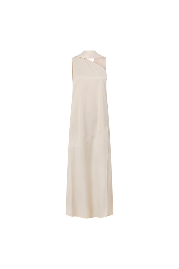 Champagne Scarf Asymmetrical Split Maxi Elise Dress