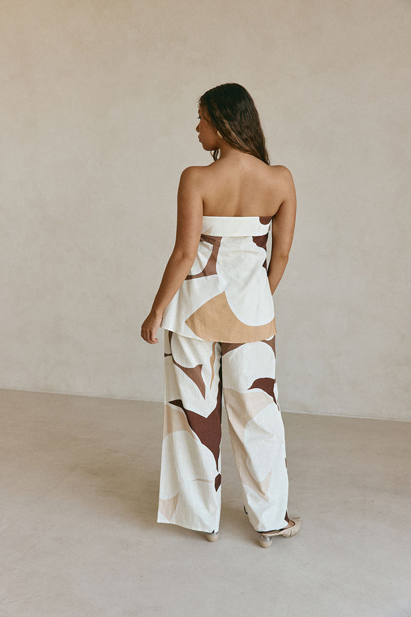 Brown Sable Floral Print Strapless Monroe Top