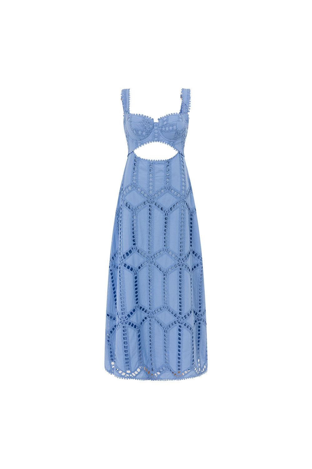 Blue Cotton Cutwork Flouncy Maxi Camilla Dress