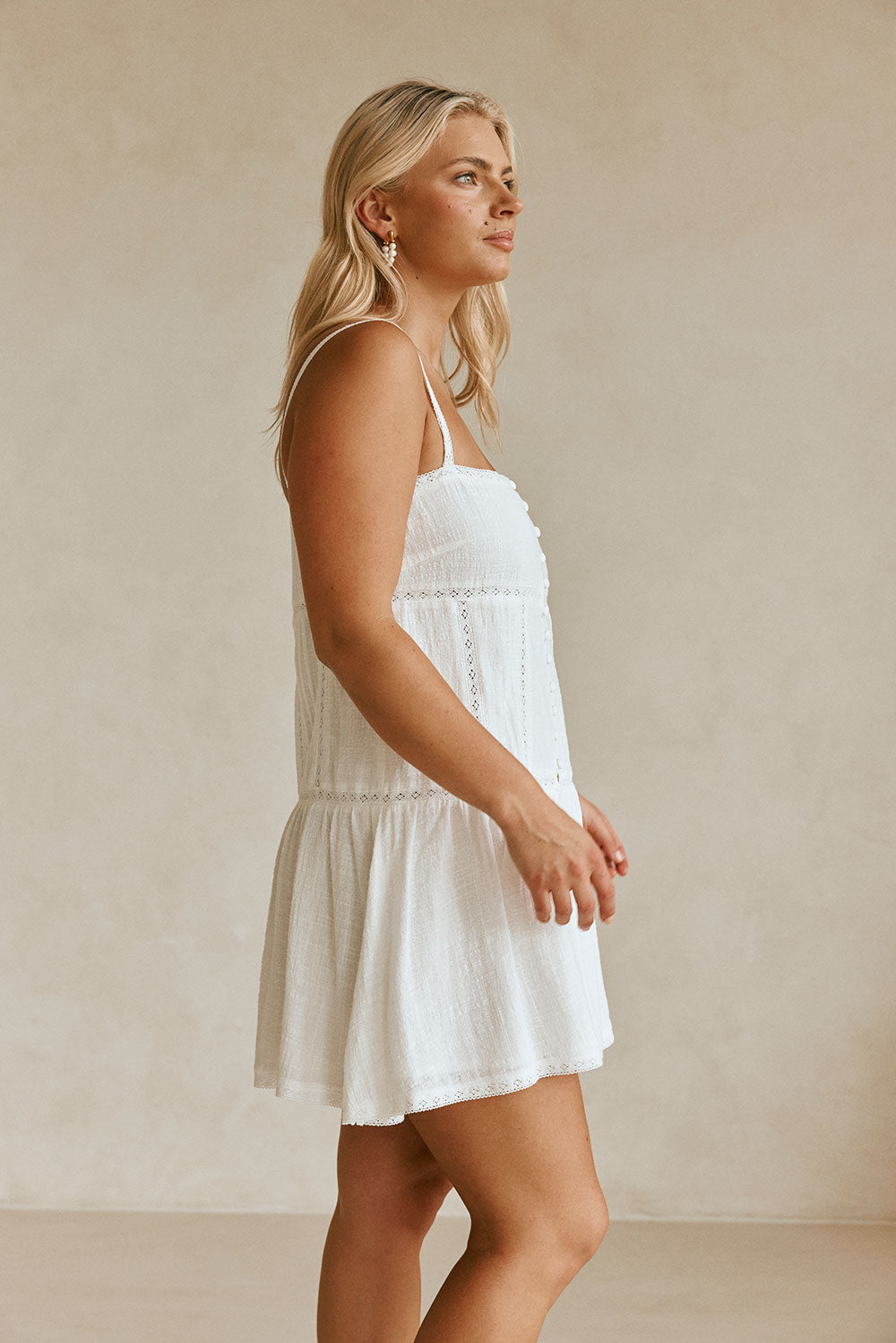Eli Thin Strap Button Up Mini Dress - White