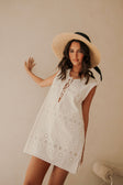 White Embroidered Front Tie Mini Aisha Dress