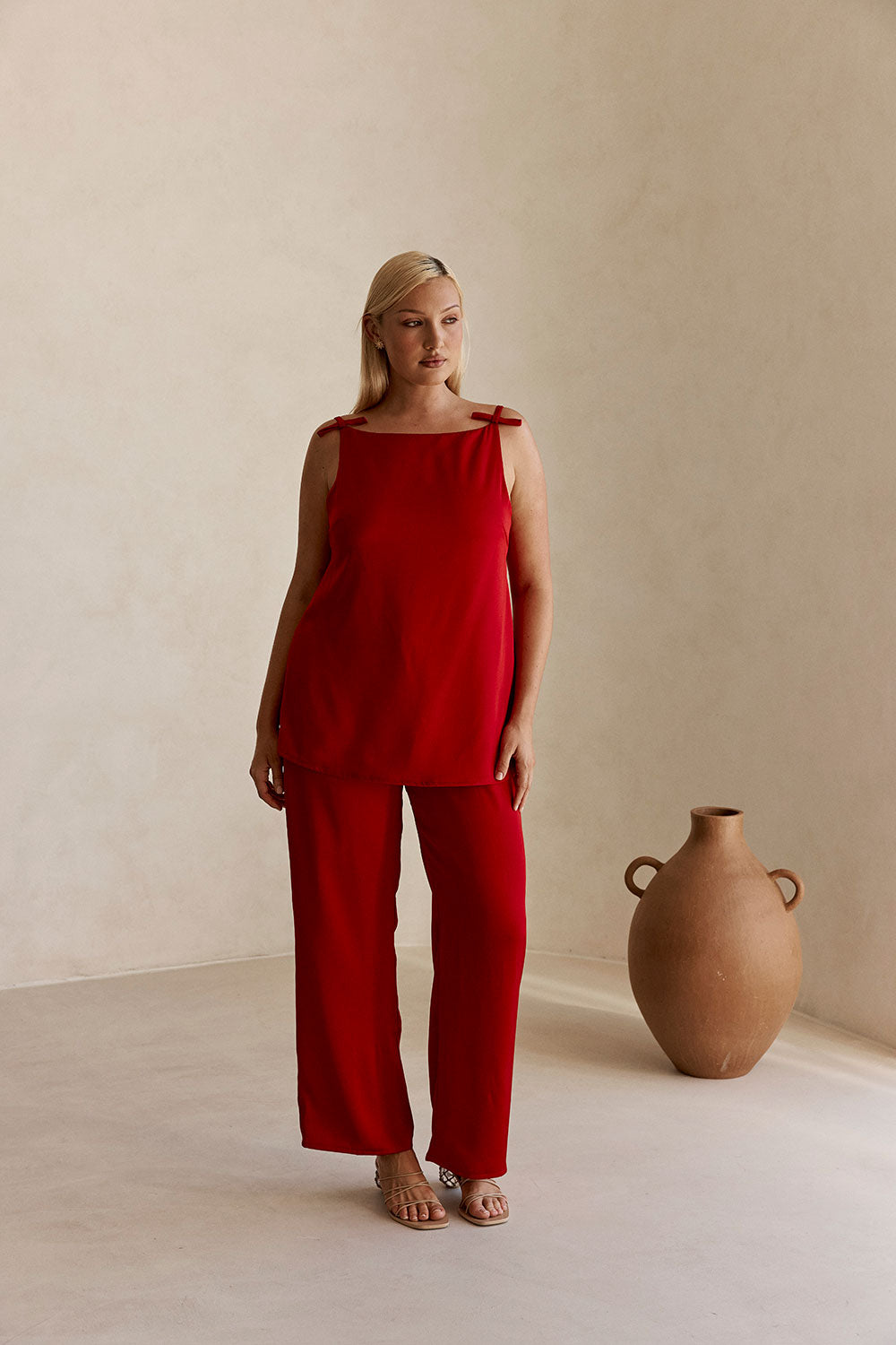 Red Thin Strap Backless Kinsley Jumpsuit