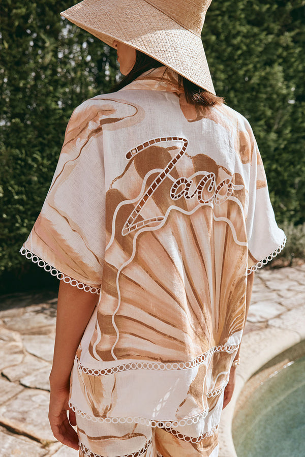 Brown La Spiaggia Print Button Up Collar Verity Shirt