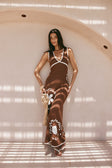Emelia V Neckline Maxi Knit Dress - Brown, White