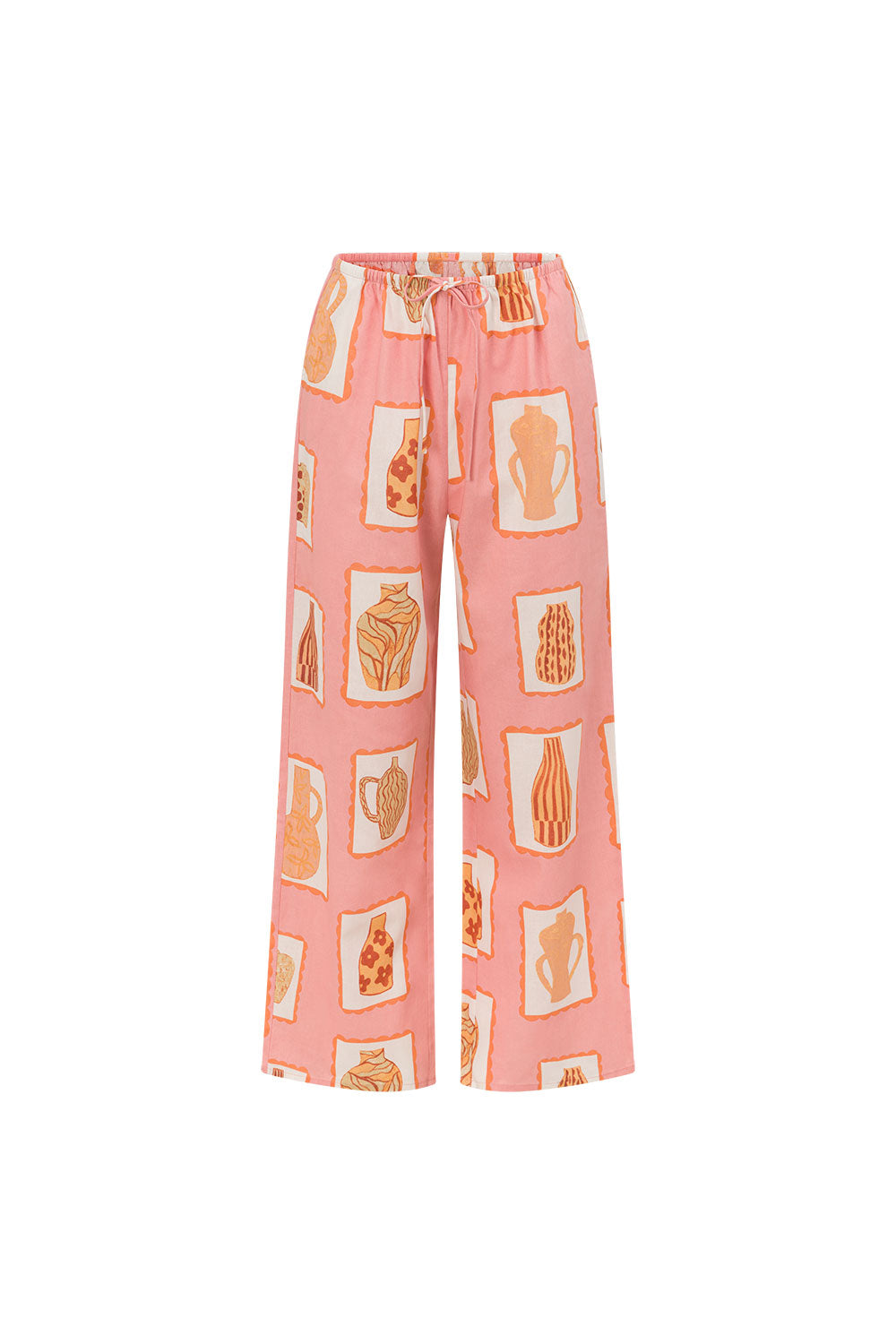 Pink Florero Print Elastic Drawstring Lucia Pants