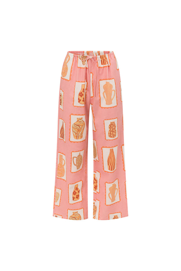 Pink Florero Print Elastic Drawstring Lucia Pants