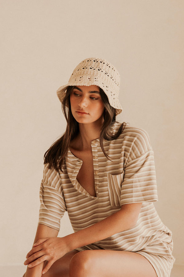 Maris Crochet Bucket Hat - Beige