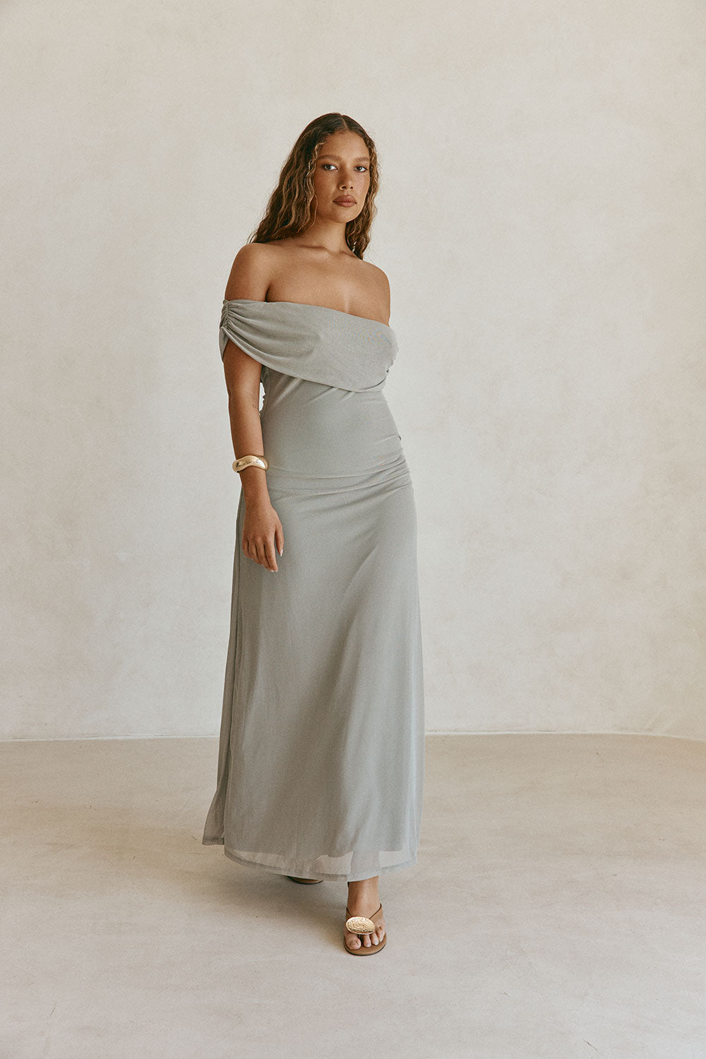 Grey Off Shoulder Maxi Danika Dress
