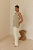 Stone Grey Ribbed Cotton One Shoulder Aylani Top