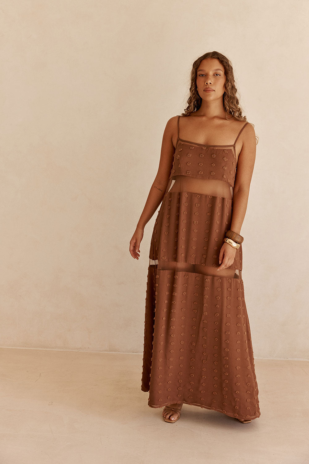 Brown Strappy Panel Maxi Tassia Dress