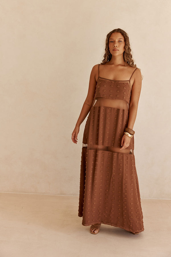 Brown Strappy Panel Maxi Tassia Dress