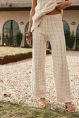 Beige Textured Knit Elastic High Waist Amirah Pants