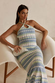 White Blue and Green Stripe Knit Halter Maxi Bexley Dress