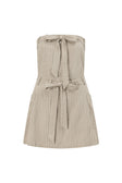 Grey and Black Pinstripe Strapless Bow Mini Tulia Dress