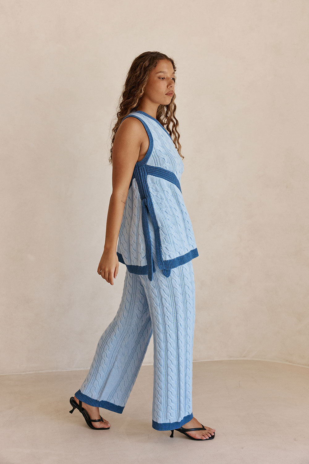 Blue Knit One Shoulder Mirabelle Top